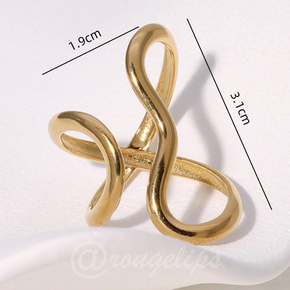 Yellow Gold Tone Stainless Steel Abstract Shape Ring - Picture 4 of 4